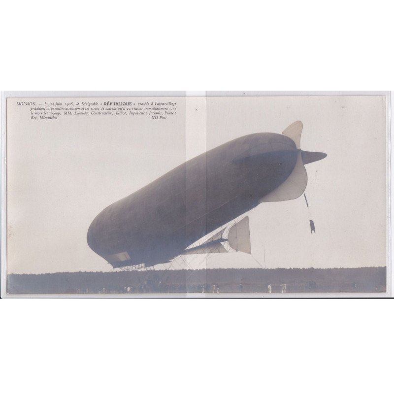 MOISSON : carte panoramique - le dirigeable "République" en 1908 (format 15x29 cm environ) - très bon état