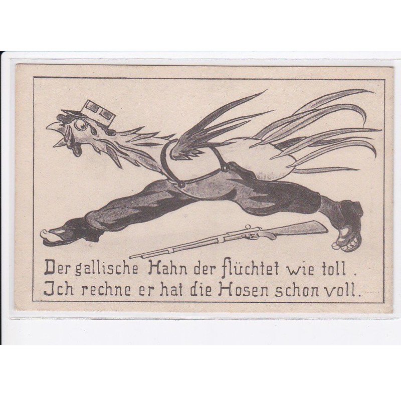 MILITAIRE: caricature illustrateurs der gallische hahn der flüchtet wie toll, coq - très bon état