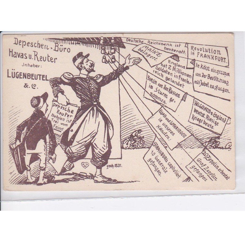 MILITAIRE: caricature illustrateurs depeschen büro havas u. reuter jnhaber lugenbeutel - très bon état