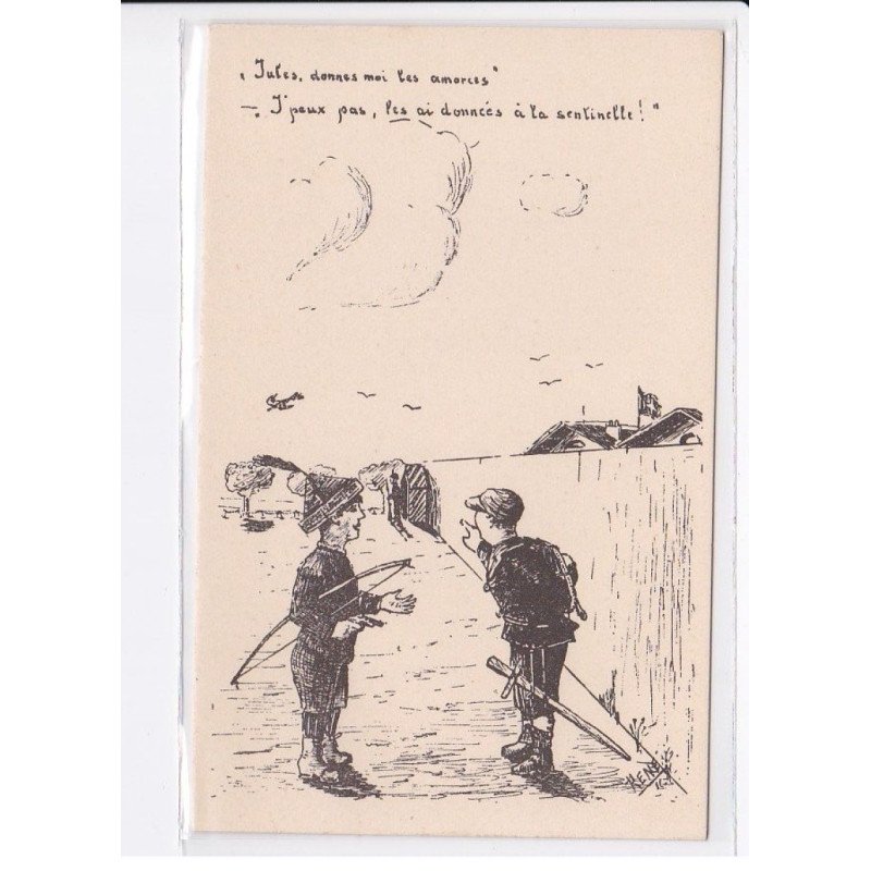 MILITAIRE: caricature illustrateurs jules donne moi les amorces, enfants, arc à flèche, épée - très bon état
