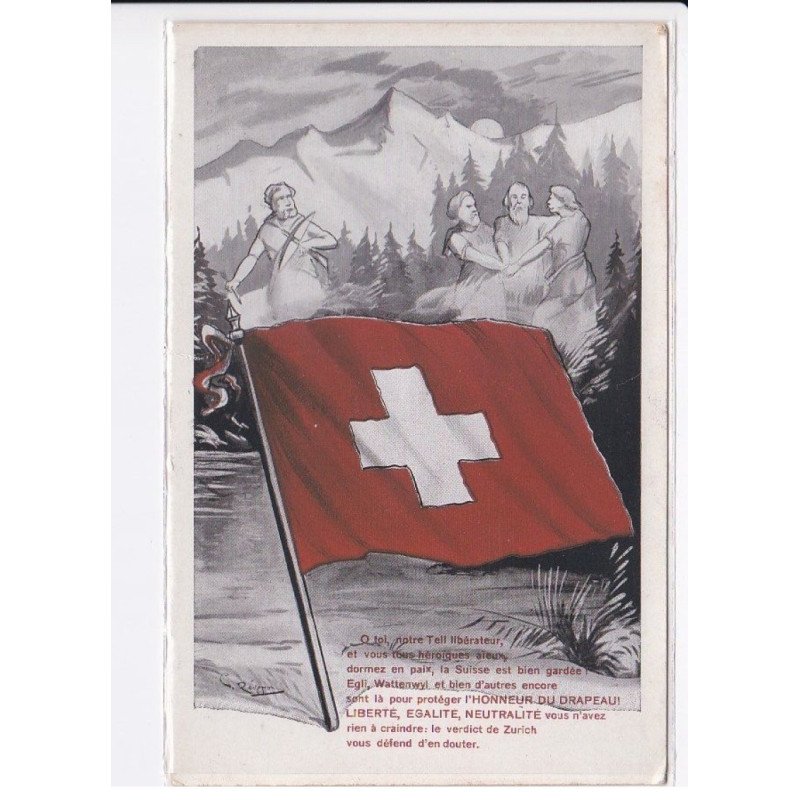 MILITAIRE: caricature illustrateurs drapeau suisse - très bon état