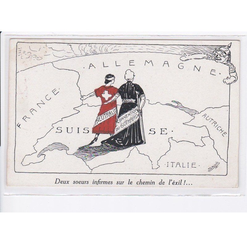 MILITAIRE: caricature illustrateurs deux soeurs infirmes sur le chemin de l'exil - très bon état