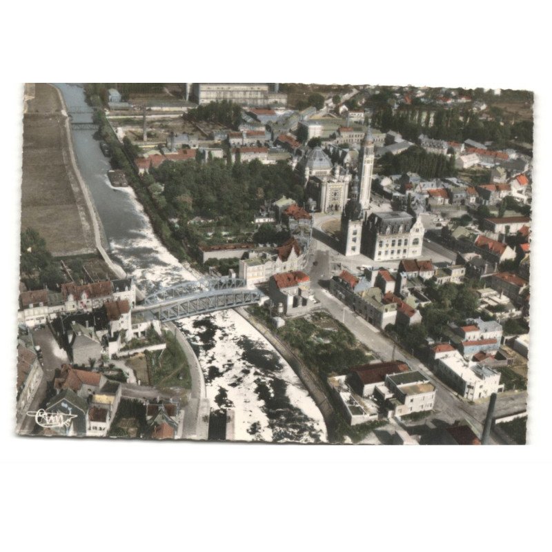COMINES: le pont frontière, la lys, vue aérienne 10X15 - très bon état