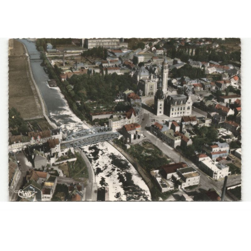 COMINES: le pont frontière, la lys, vue aérienne 10X15 - très bon état