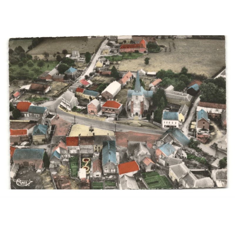 CARTIGNIES: église saint-sauveur, grand'place vue aérienne 10X15 - très bon état