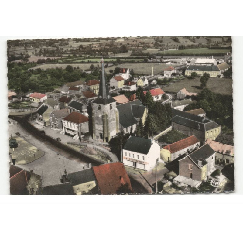 CORTIGNIES: l'église, la mairie vue aérienne 10X15 - très bon état
