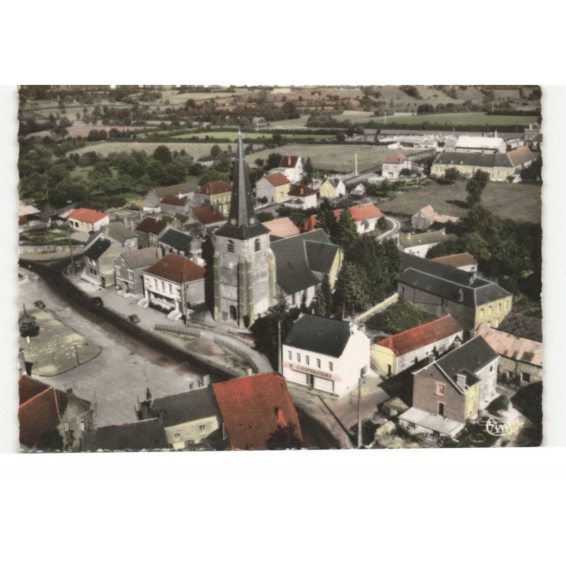 CORTIGNIES: l'église, la mairie vue aérienne 10X15 - très bon état