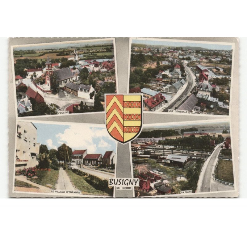 BUSIGNY: 4 vues vue aérienne 10X15 -très bon état