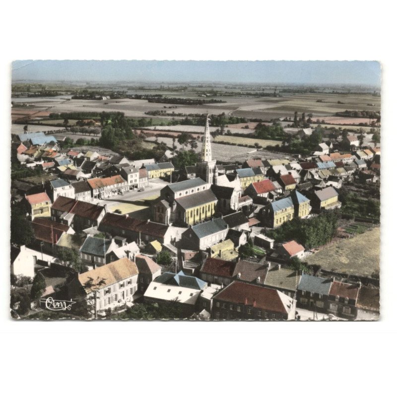 BOLLEZEELE: église notre-dame de la visitation la place vue aérienne 10X15 - tres bon etat