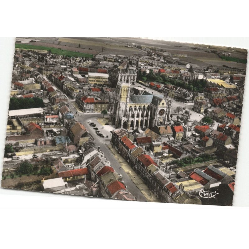 LA BASSEE: centre ville, église vue aérienne 10X15 - tres bon etat