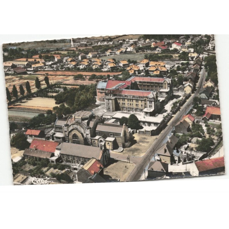 AULNOYE - AYMERIES: vue générale, léglise du sacré-coeur et pensionnat jeanne d'arc vue aérienne 10X15 - très bon etat