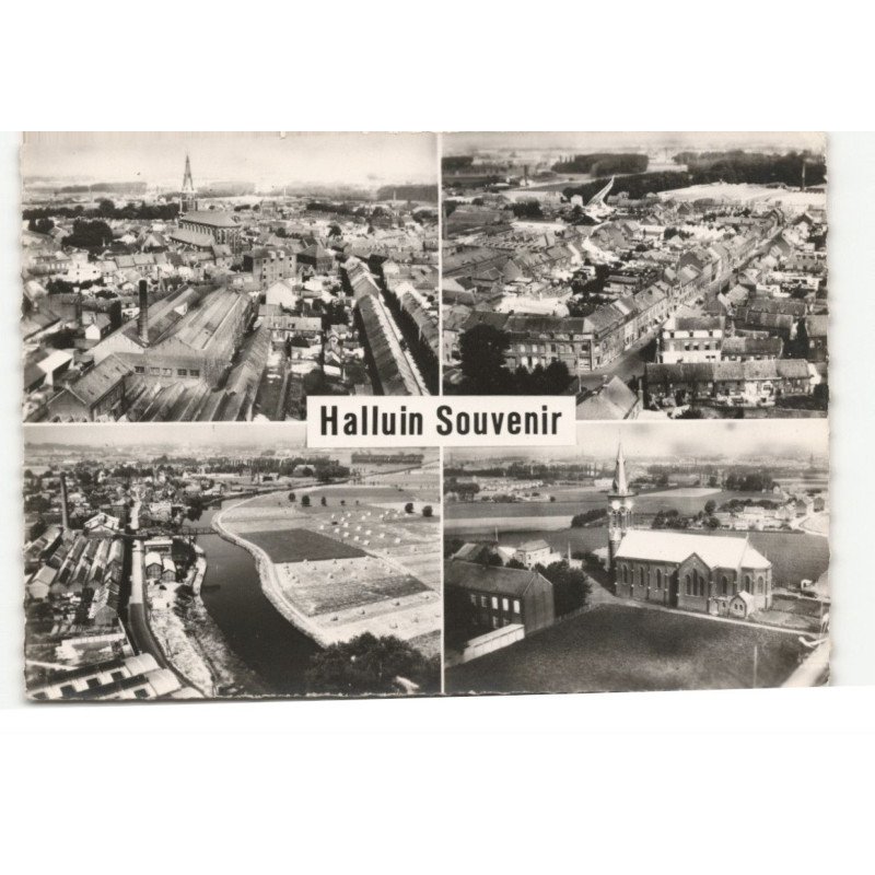 HALLUIN: souvenir le centre vue d'ensemble la lys l'église saint-alphonse vue aérienne 10X15 - très bon etat