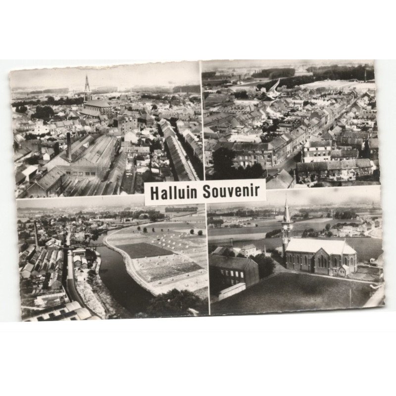 HALLUIN: le centre, vue d'ensemble, la lys, l'église saint-alphonse vue aérienne 10X15 - très bon etat