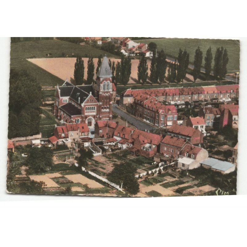HOUPLINES: l'église sainte-anastasie et le bourg vue aérienne 10X15 - très bon etat