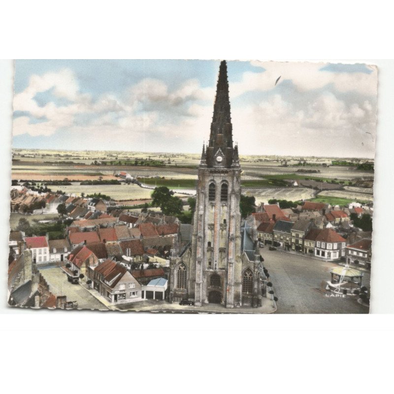 HONDSCHOOTE: église saint-waast vue aérienne 10X15 - très bon etat