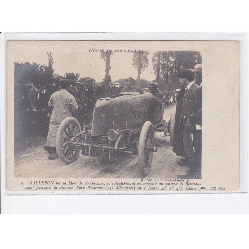 automobile course de paris-madrid salleron sur sa mors de 70 chevaux - très bon état