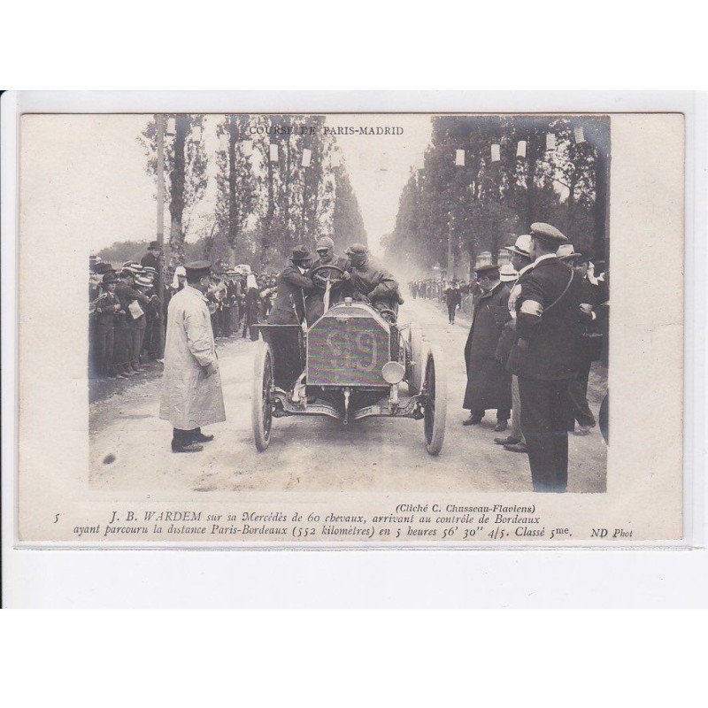 automobile course de paris-madrid J.B. Wardem sur sa mercédès de 60 chevaux - très bon état