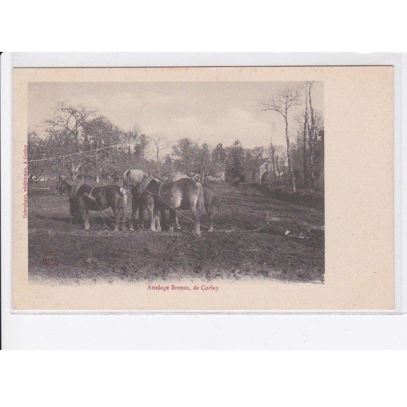 CORLAY: attelage breton, chevaux, outil agricole - très bon état