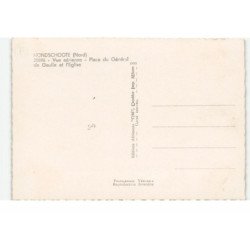 HONDSCHOOTE: place du générale de gaulle et l'églse vue aérienne 11X15 - très bon état