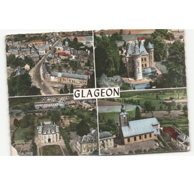 GLAGEON: vue générale, le château, église saint-martin vue aérienne 11X15 - très bon état