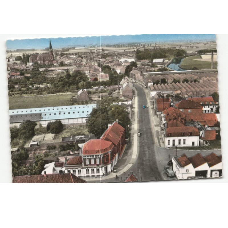 LA GORGUE: rue jean mermoz et carrefour de la gare vue aérienne 11X15 - très bon état