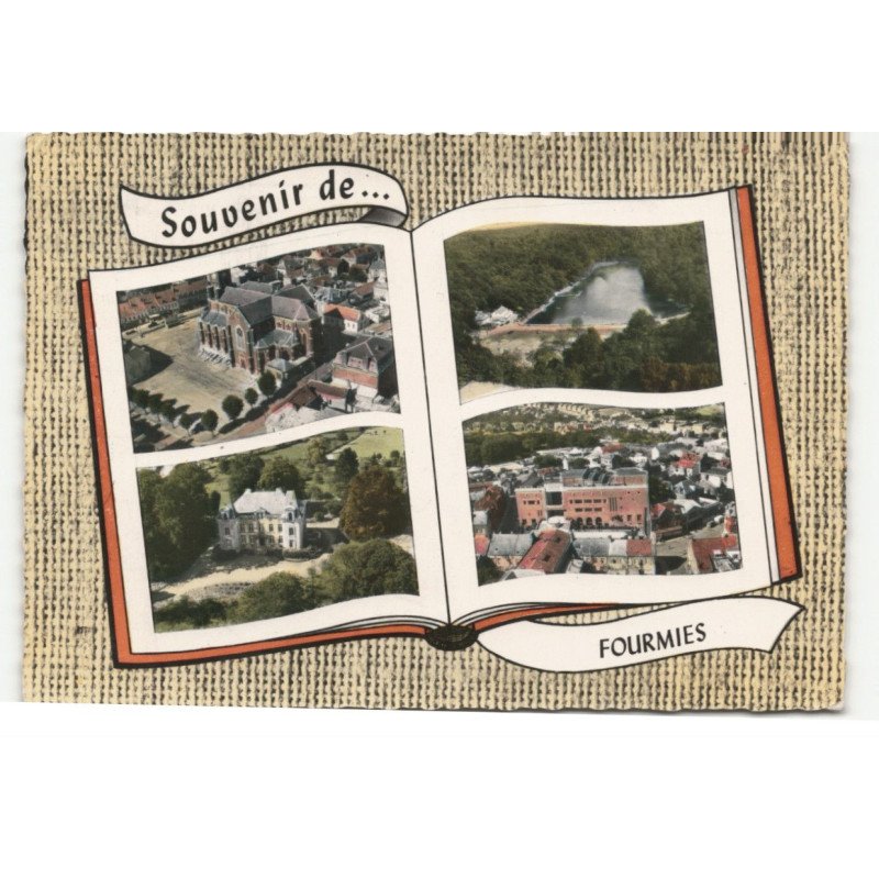 FOURMIES: souvenir de..., les étangs, château la marlière, le théâtre vue aérienne 10X15 - très bon état