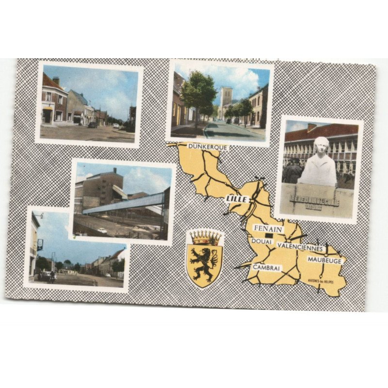 FENAIN: 5 vues, carte, vue aérienne 10X15 - très bon état