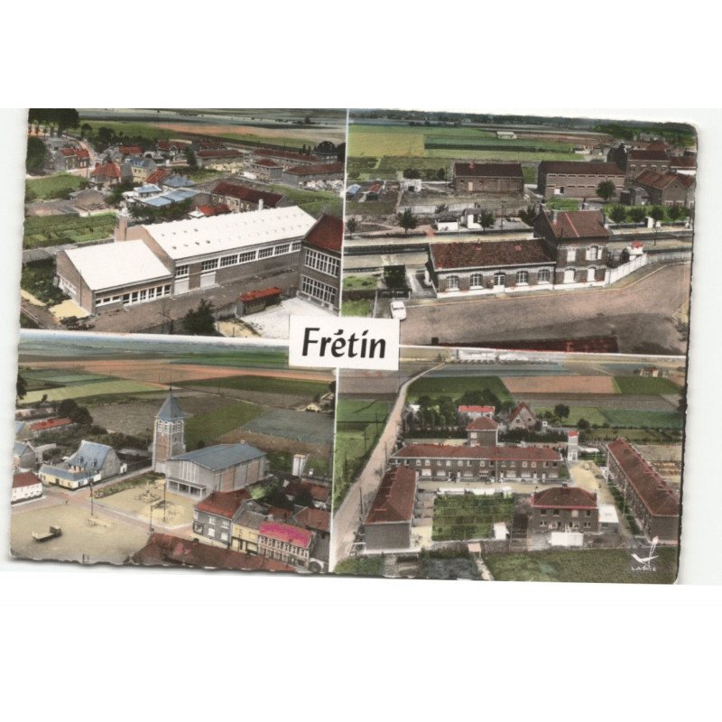 FRETIN: la salle des fêtes, la gare, l'église saint-martin, les nouvelles cités vue aérienne 10X15 - très bon état