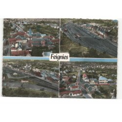 FEIGNIES: vue d'ensemble, la gare, le pont de la gare, monument, les écoles vue aérienne 10X15 - très bon état