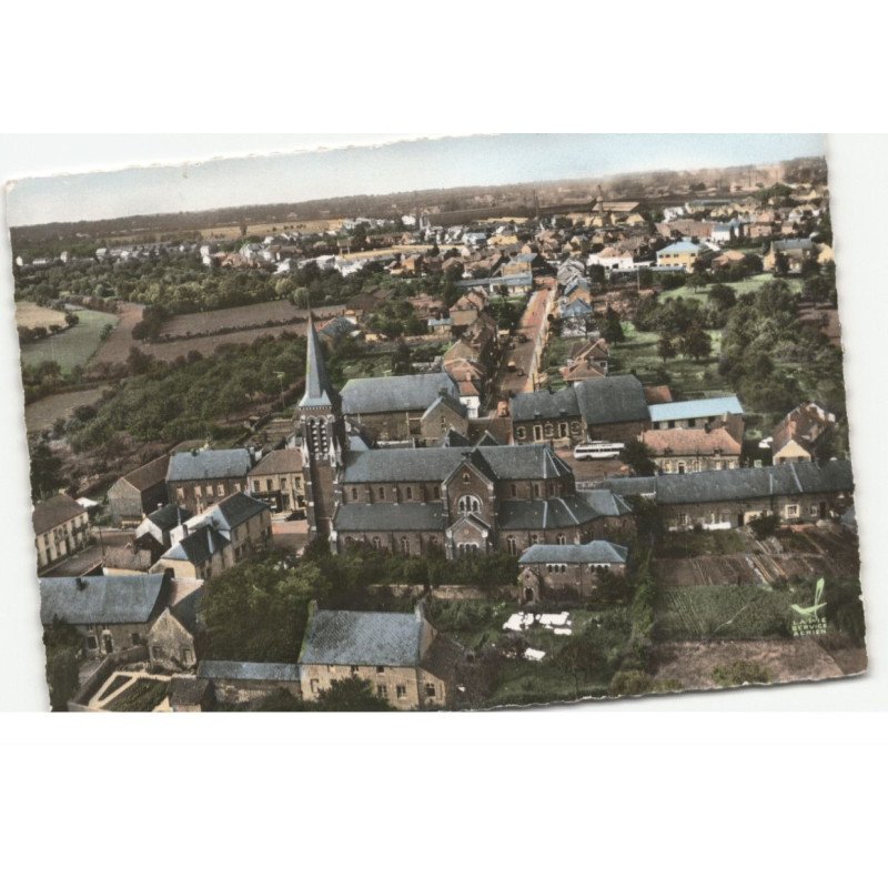FEIGNIES: église et rue de la république vue aérienne 10X15 - très bon état