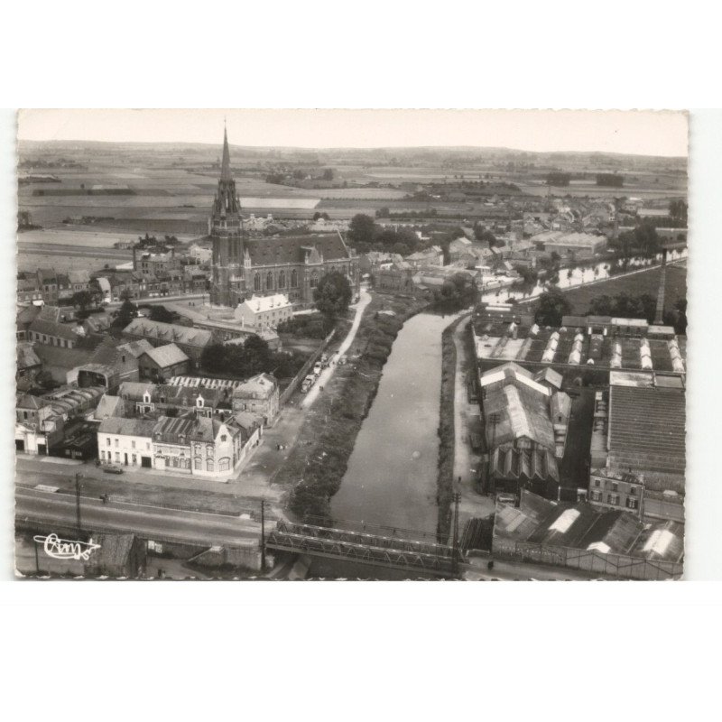 ESTAIRES: le pont de la meuse, la lys, vue aérienne 10X15 - très bon état