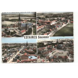 ESTAIRES: souvenir l'église saint-waast rue merville rue de cassel l'hôtel de ville vue aérienne 10X15 - très bon état
