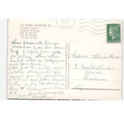 ESTAIRES: souvenir l'église saint-waast rue merville rue de cassel l'hôtel de ville vue aérienne 10X15 - très bon état