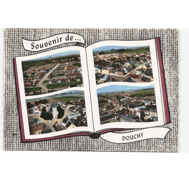 DOUCHY: souvenir de... cité barbusse, R.N. 29, église saint-pierre, écoles, vue aérienne 10X15 - très bon état