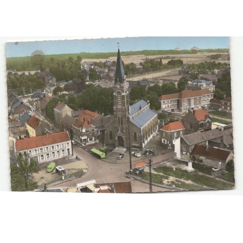 PHALEMPIN: l'église et le centre artisanal vue aérienne 10X15 - très bon état