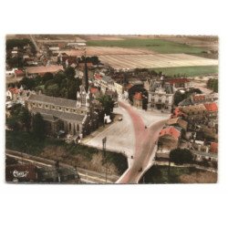 PERENCHIES: grand' place, hôtel de ville, église saint-leger vue aérienne 10X15 - très bon état