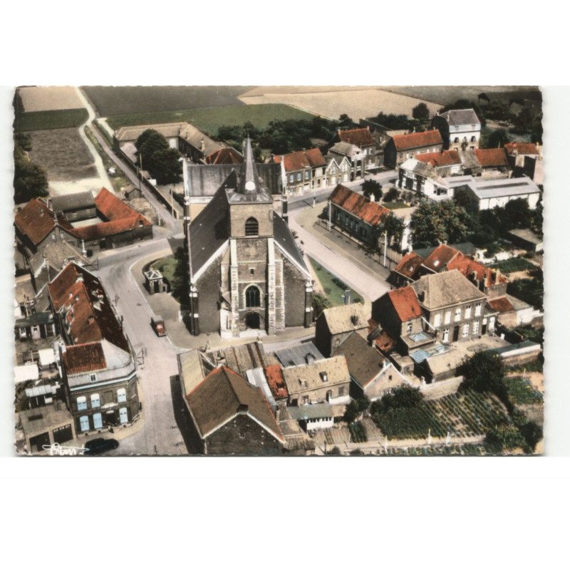 NEUVILLE-sur-ESCAUT: l'église vue aérienne 10X15 - très bon état