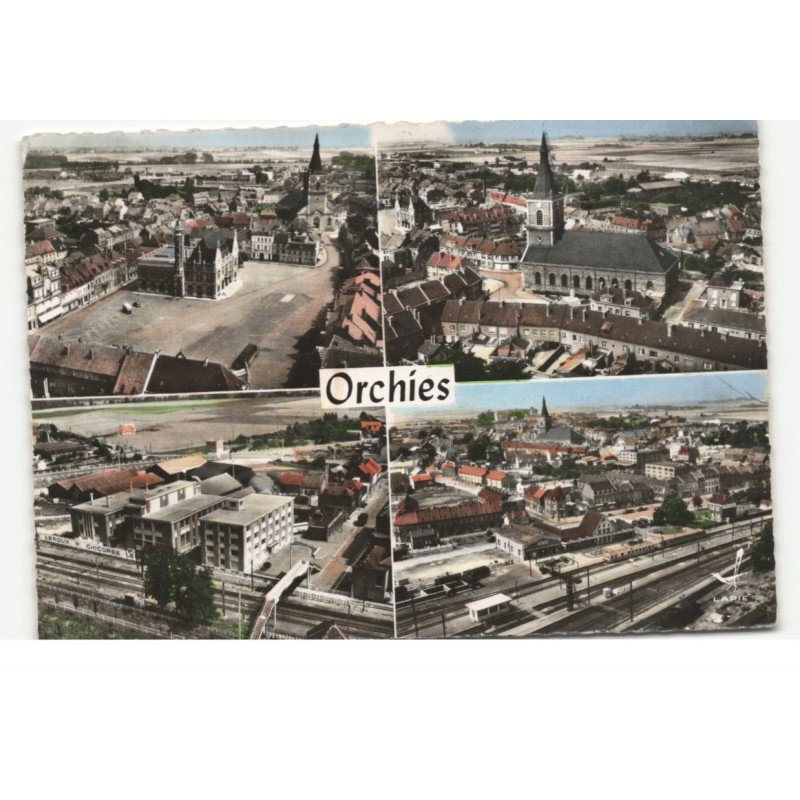 ORCHIES: 4 vues vue aérienne 10X15 - très bon état