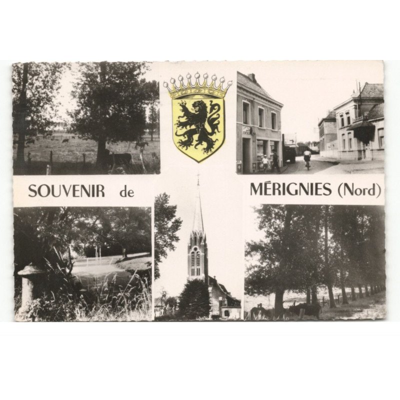 MERIGNIES: souvenir de... 5 vues vue aérienne 10X15 - très bon état