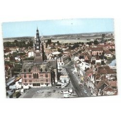 MERVILLE: hôtel de ville et vue générale vue aérienne 10X15 - très bon état