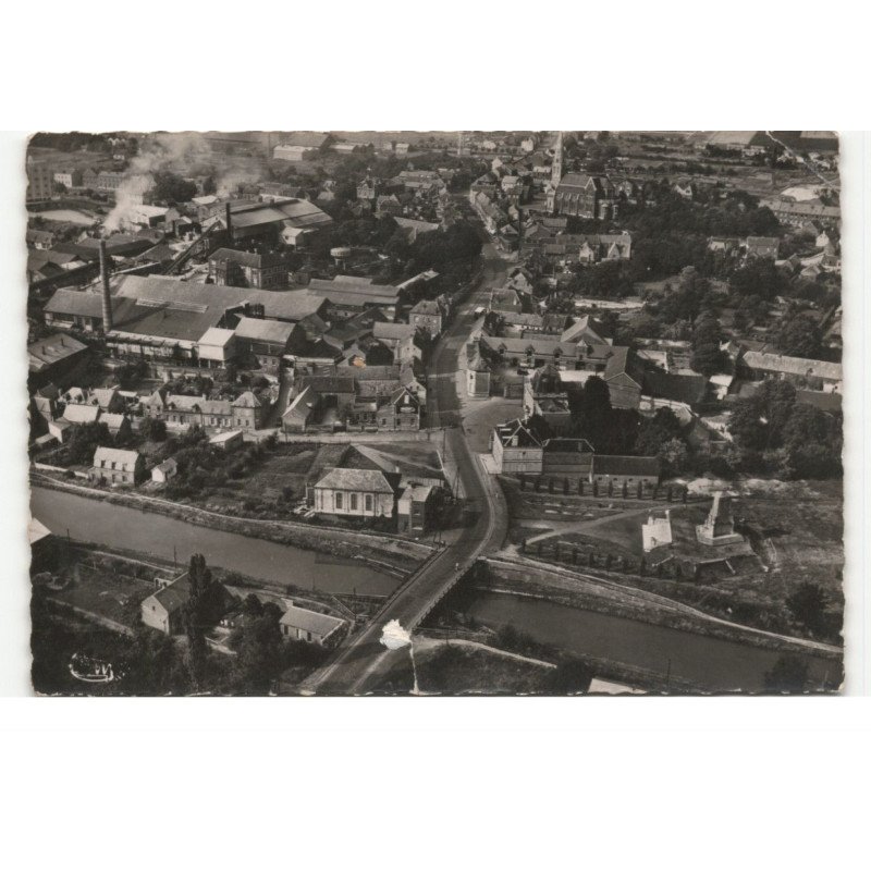 MASNIERES: le canal de saint-quentin, la route nationale et la verrerie vue aérienne 10X15 - état