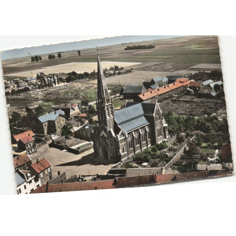 MASNIERES: église saint-martin, renconstruite après guerre 1914-1918 vue aérienne 10X15 - très bon état