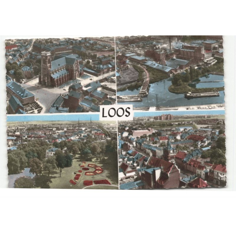 LOOS: l'église, le groupe industriel, le jardin public, la mairie vue aérienne 10X15 - très bon état