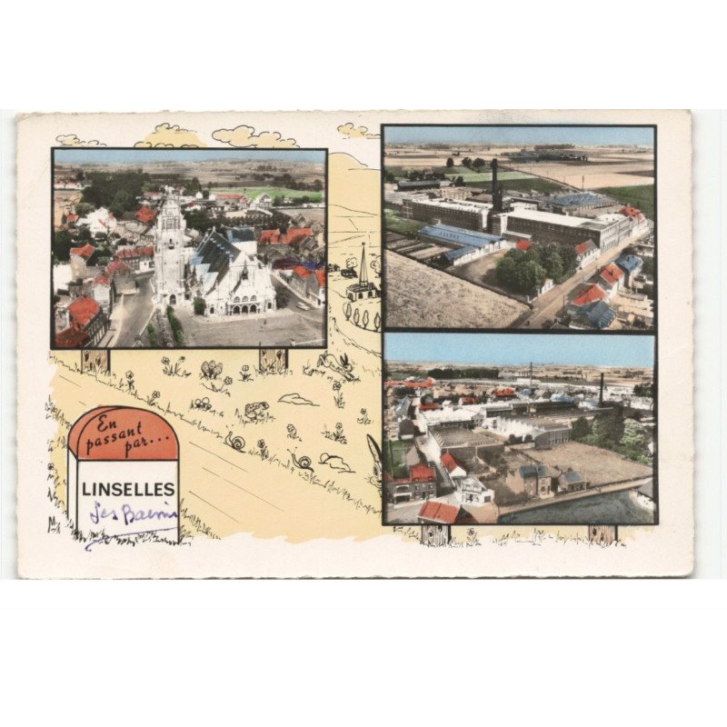 LINSELLES: en passant par... vue aérienne 10X15 - très bon état
