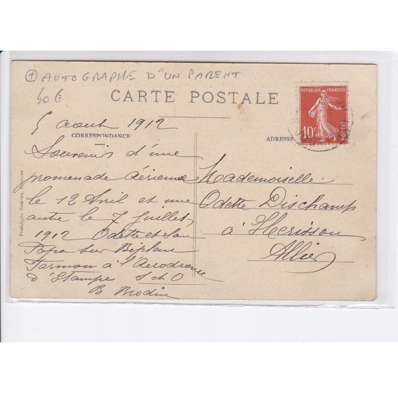 AVIATION: autographe d'un parent, aviateur Emile Brodin et sa fillette, la plus jeune aviatrice du monde - très bon état