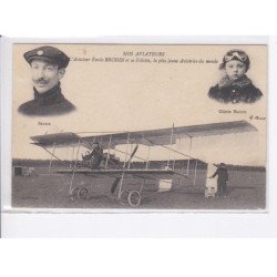 AVIATION: autographe d'un parent, aviateur Emile Brodin et sa fillette, la plus jeune aviatrice du monde - très bon état