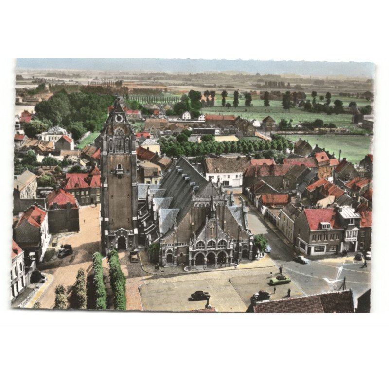 LINSELLES: église notre-dame de linselles vue aérienne 10X15 - très bon état
