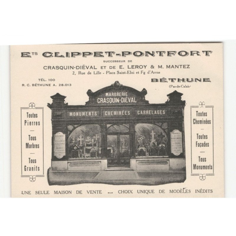 BETHUNE: clippet-pontfort, marbrerie crasquin-diéval vue aérienne 10X15 - très bon état