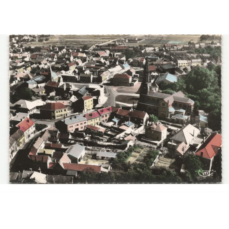 OIGNIES: église saint-barthelemy, place de IVe république vue aérienne 10X15  - très bon état