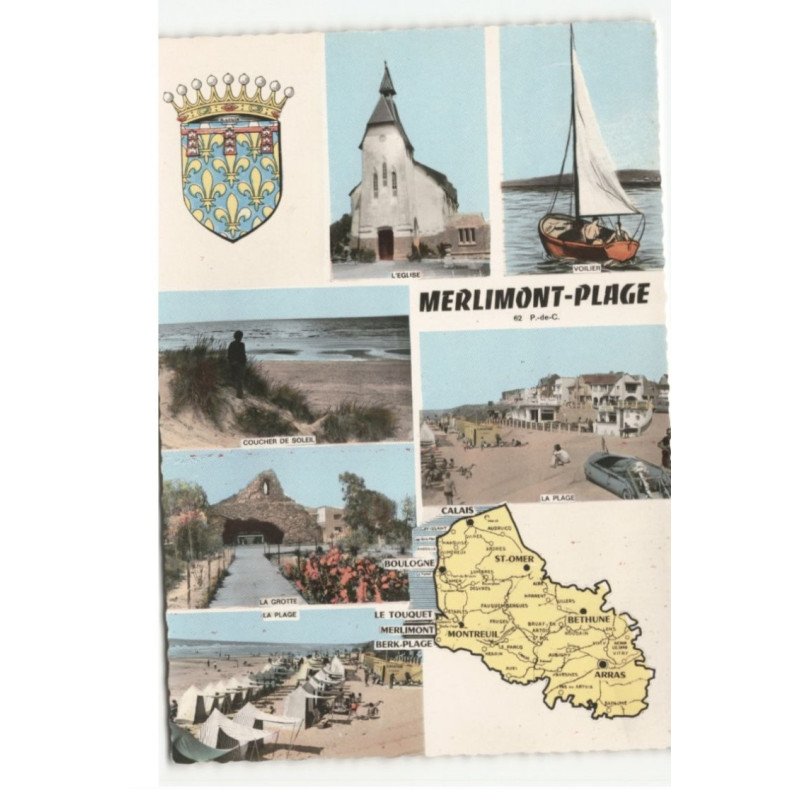 MERLIMONT-PLAGE: 6 vues vue aérienne 10X15 - très bon état